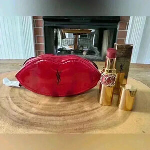 💋AMAZING YSL BUNDLE!!! HTF YSL Cosmetic Bag & Rouge Volupté Lipstick! NEW!💋